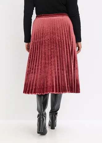 Plissé rok van zacht fluweel, Kleur: robijnrood
