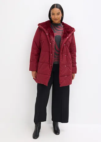 Prošívaná bunda s umělou kožešinou, barva: rubínově červená
