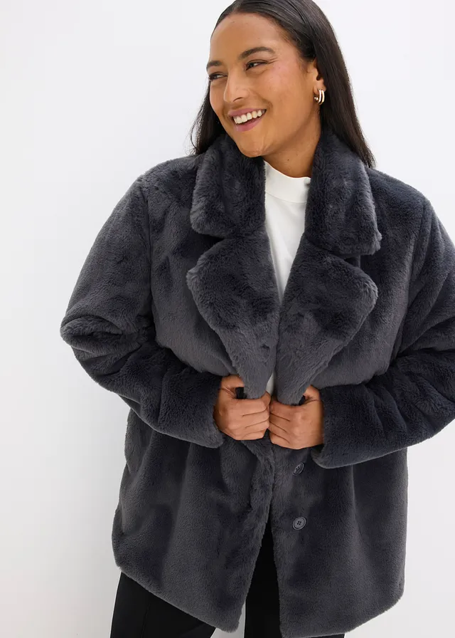 Manteau en peluche, Couleur: gris ardoise