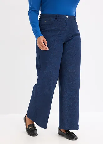 Wide leg broek van stretch katoen, Kleur: donkerblauw-lichtindigo paisley
