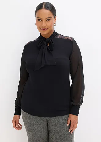 Voľné tričko s čipkou, farba: čierna