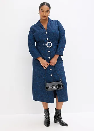 Twill jurk met riem (2-dlg. set), Kleur: donkerblauw-lichtindigo paisley