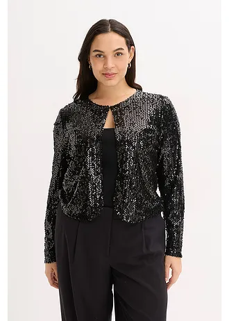 Lange jas met pailletten, Kleur: zwart