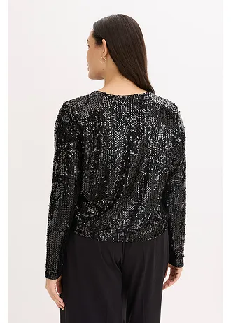Lange jas met pailletten, Kleur: zwart