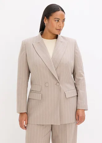 Blazer met krijtstrepen, Kleur: taupe-parelwit gestreept