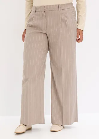 Marlene Dietrich broek met kiijstrepen, Kleur: taupe-parelwit gestreept