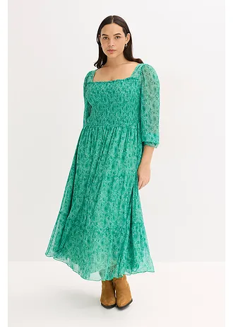 Dlouhé žerzejové šaty, barva: lahvově zelená s kašmírovým vzorem