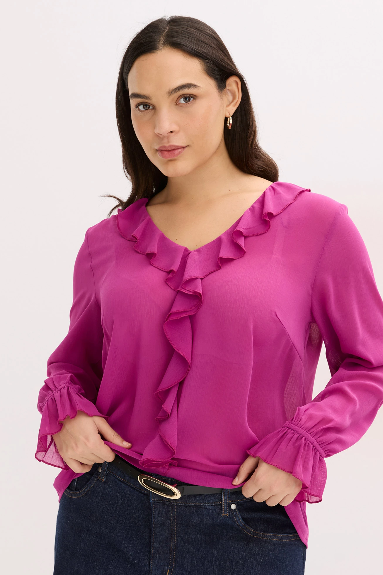 Šifonová halenka s volány • tmavě fuchsiová plus size • bonprix obchod