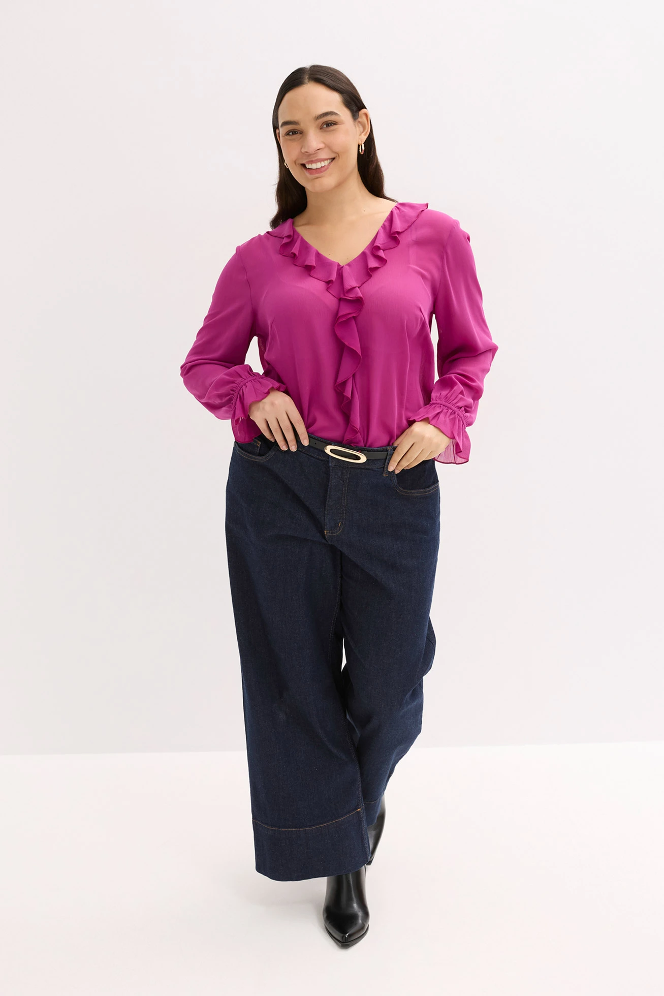 Šifonová halenka s volány • tmavě fuchsiová plus size • bonprix obchod