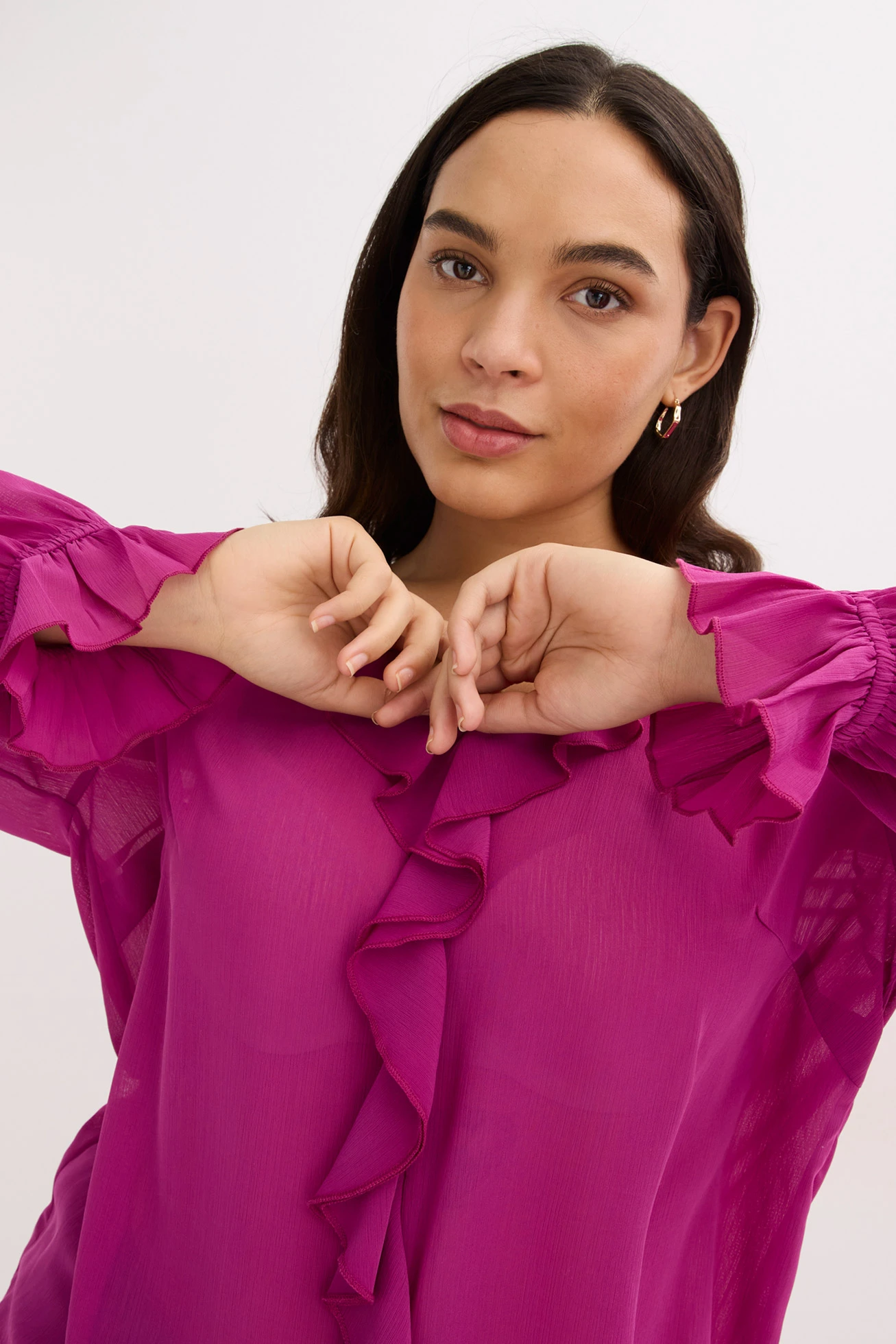 Šifonová halenka s volány • tmavě fuchsiová plus size • bonprix obchod