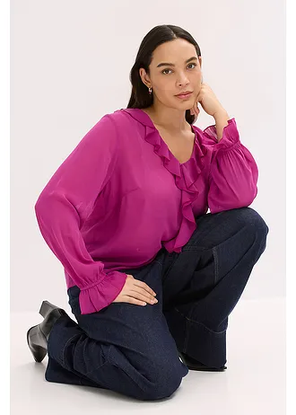 Šifonová halenka s volány • tmavě fuchsiová plus size • bonprix obchod