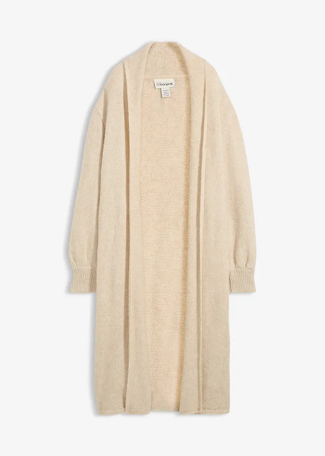 Lang gebreid vest in Hairly look • lichtsand • bonprix online shop