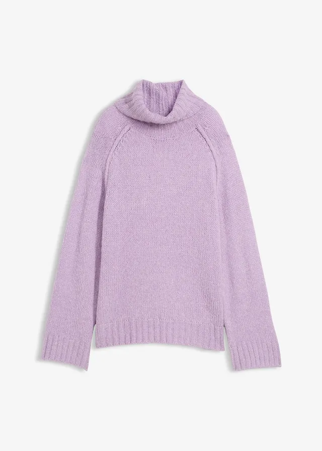 Pulover tricotat oversize, cu ochiuri mari • liliachiu pastel • magazin bonprix