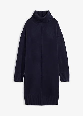 Gebreide jurk met siernaad, Kleur: donkerblauw gemêleerd