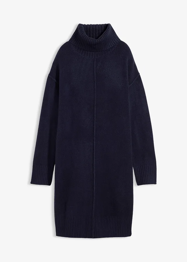 Gebreide jurk met siernaad • donkerblauw gemêleerd • bonprix online shop