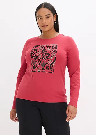 Tričko s dlouhým rukávem, s organickou bavlnou, barva: třešňově červeno-metalická zlato-černá s potiskem