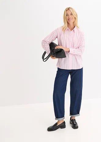 Bluzka koszulowa oversize z czystej bawełny • jasnoróżowy kryształowy w paski • sklep bonprix