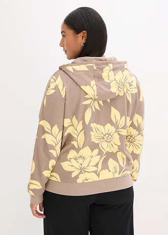Gilet en molleton de coton mélangé, Couleur: taupe/jaune clair floral