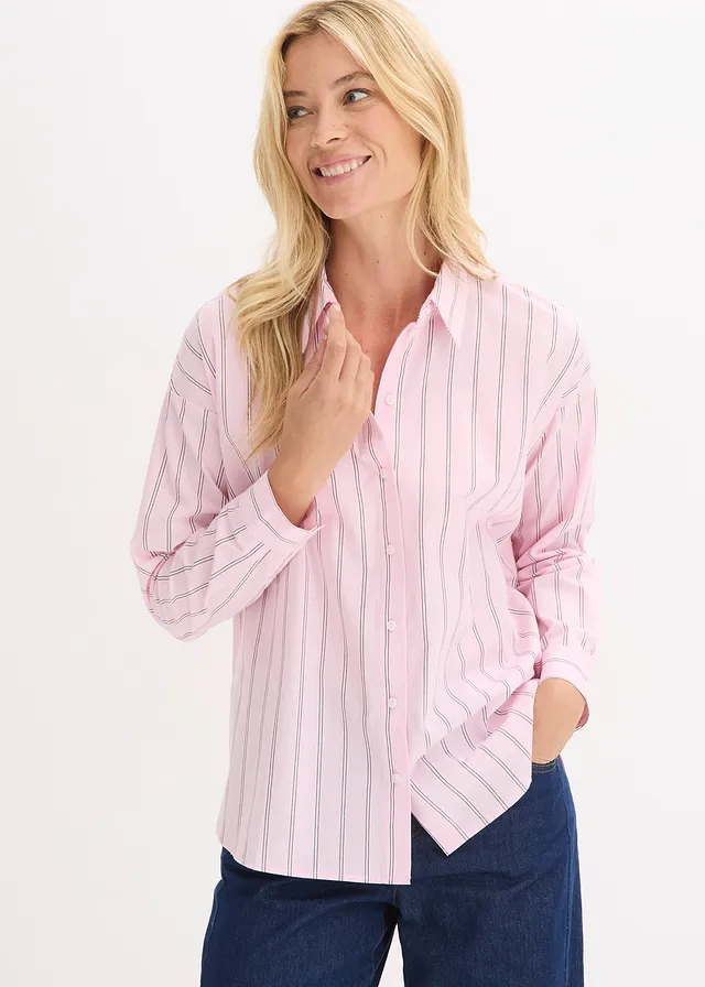 Overzised overhemdblouse van katoen • kristalroze gestreept • product-page.page-title-suffix