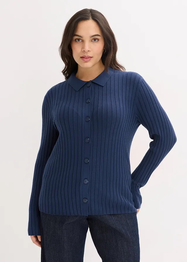 Geribd vest in een soepele viscosemix, Kleur: donkerblauw