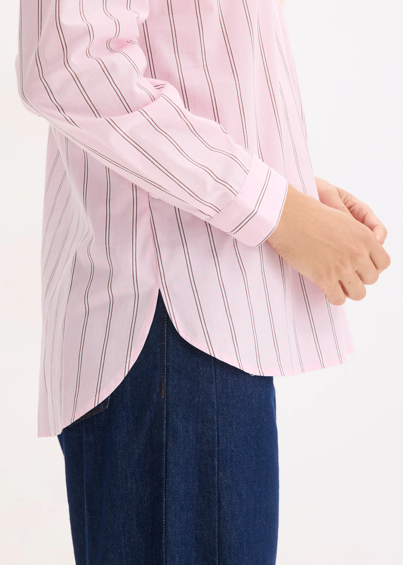 Bluzka koszulowa oversize z czystej bawełny • jasnoróżowy kryształowy w paski • sklep bonprix