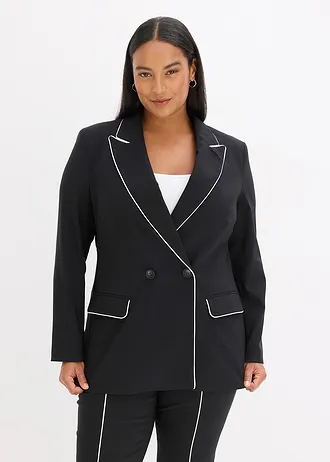 Blazer met stretch van bengaline, Kleur: zwart/wolwit