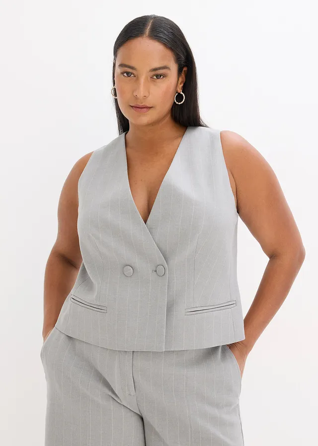 Gilet de costume à rayures tennis, Couleur: gris/beige rayé