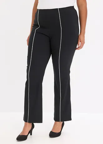 Bengaline stretch broek, flared, Kleur: zwart/wolwit