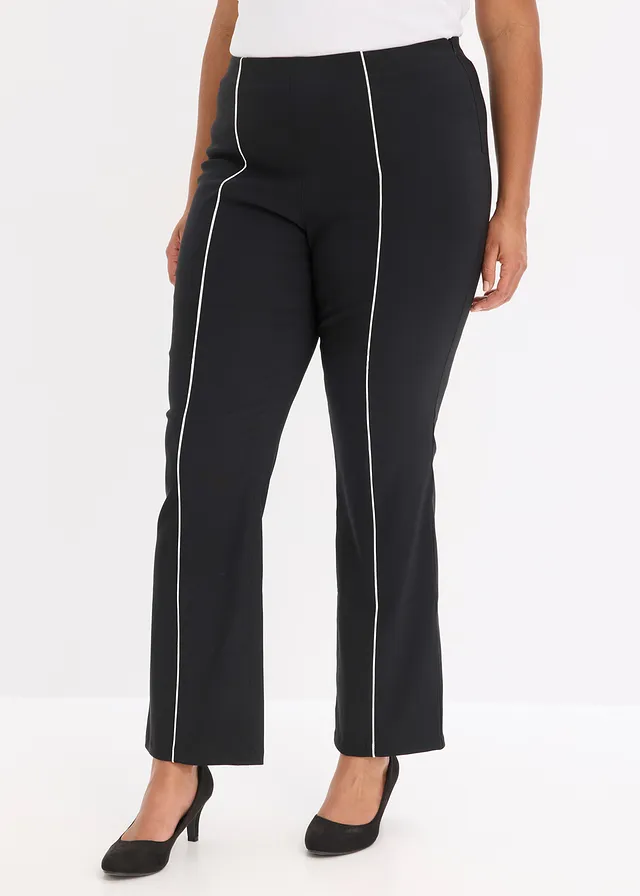 Pantalon flare en bengaline extensible, Couleur: noir-écru