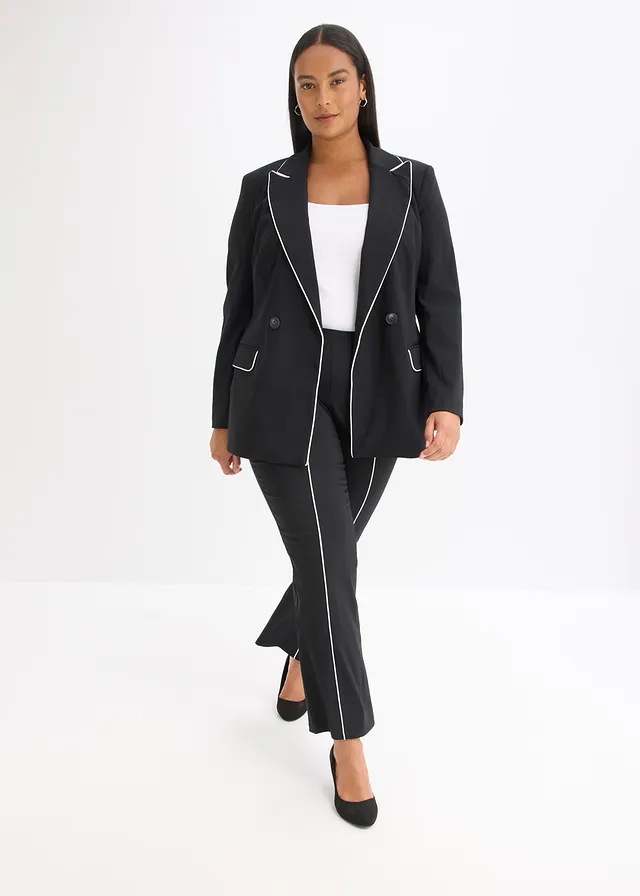 Pantalon flare en bengaline extensible, Couleur: noir-écru