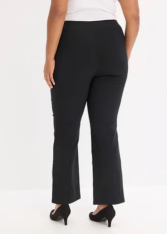 Bengaline stretch broek, flared, Kleur: zwart/wolwit