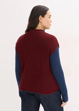 Vestă tricotată cu buzunare, culoare: roșu rubiniu