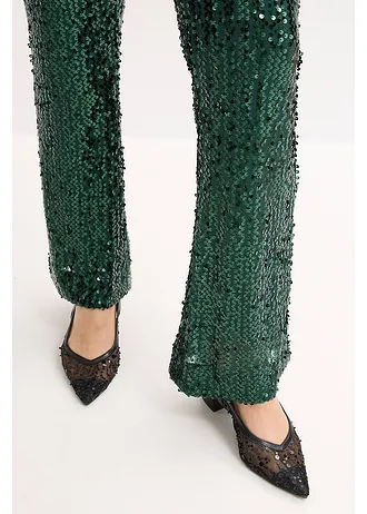 Broek met pailletten • diepgroen plus size • bonprix online shop