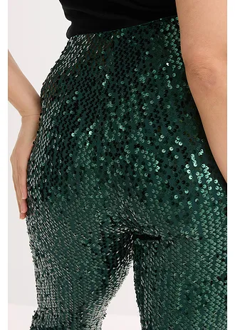 Broek met pailletten • diepgroen plus size • bonprix online shop