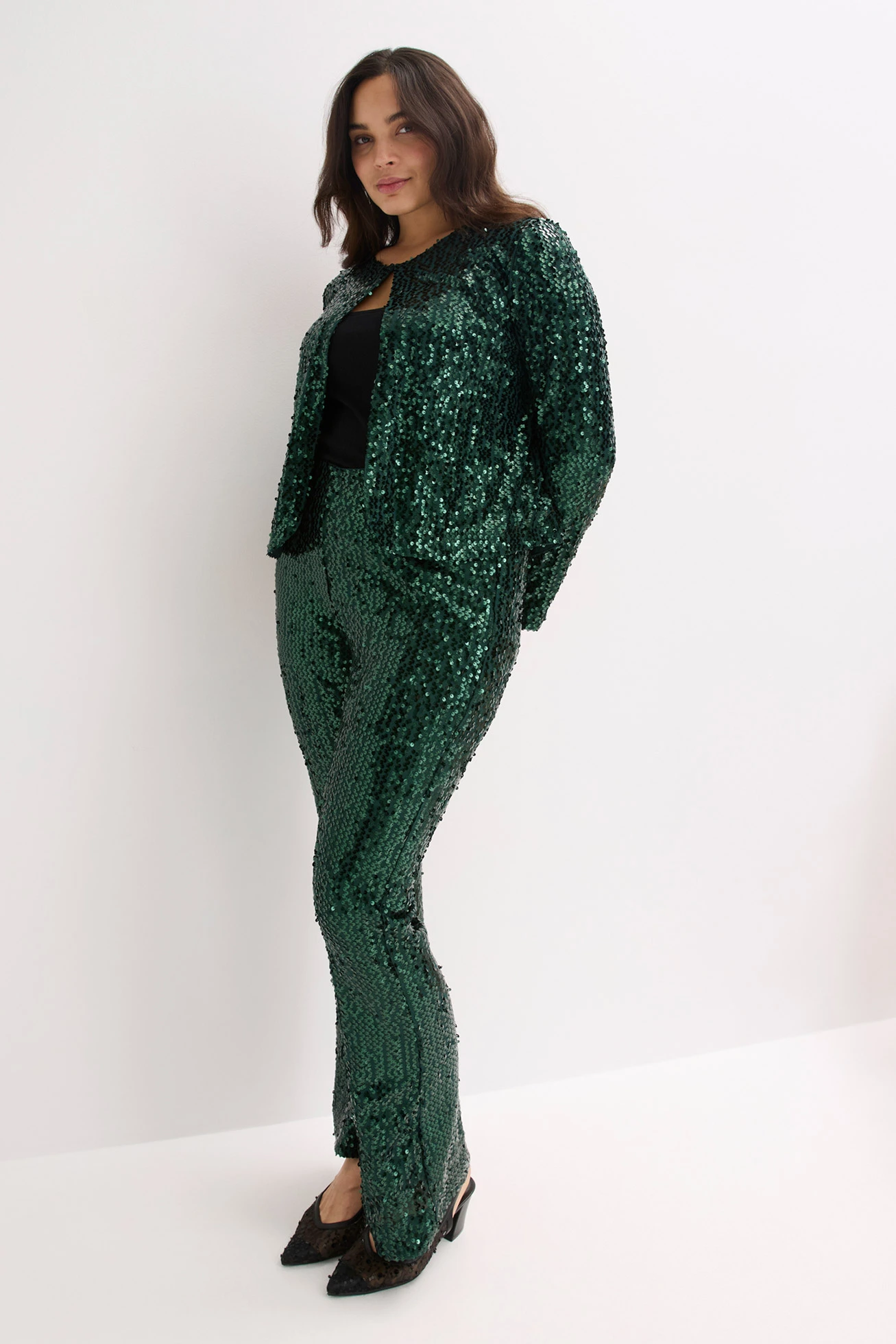 Broek met pailletten • diepgroen plus size • bonprix online shop