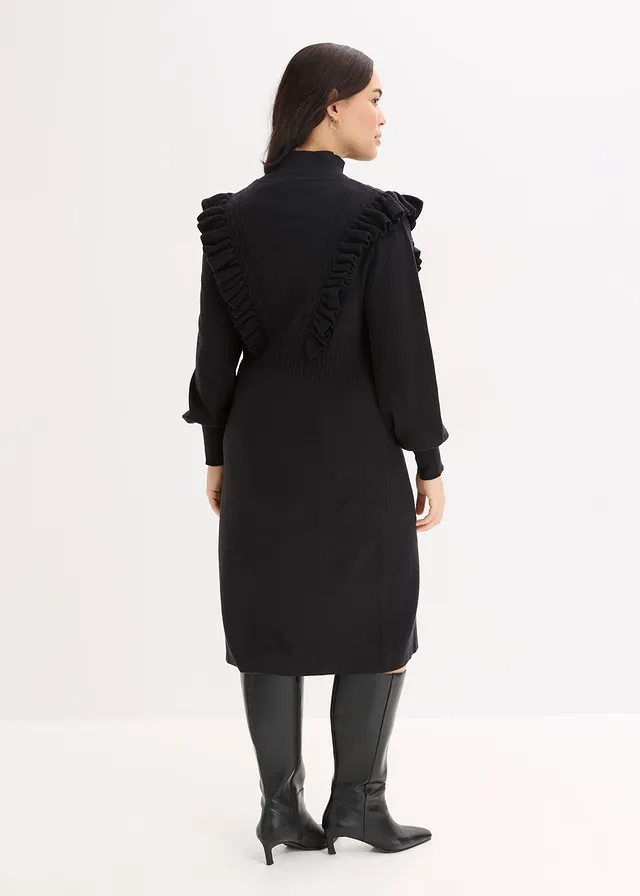 Gebreide jurk in een viscosemix, Kleur: zwart