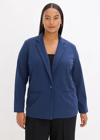 Blazer van jersey-crêpe, Kleur: donkerblauw