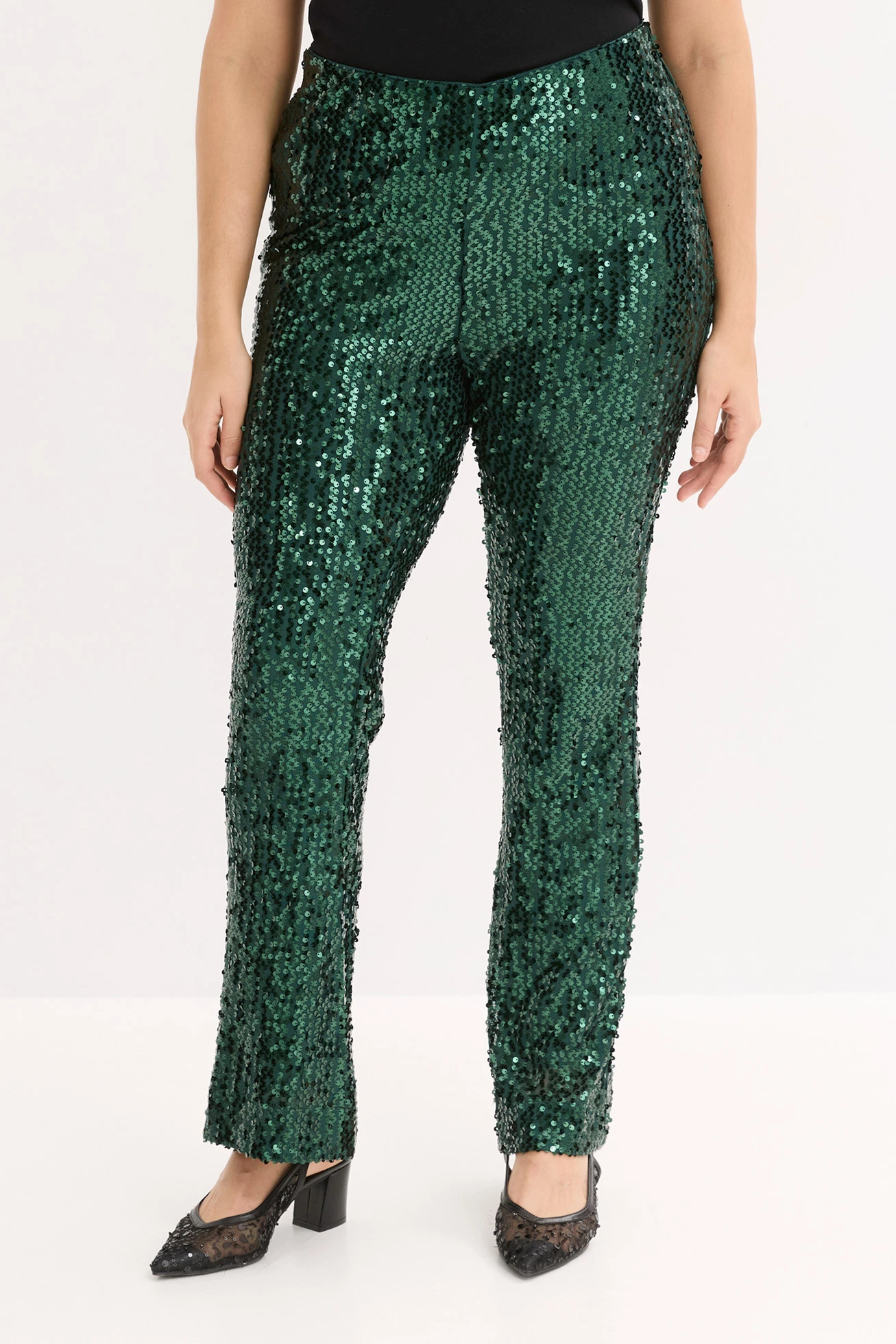 Broek met pailletten • diepgroen plus size • bonprix online shop