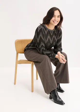 Fijn gebreide trui met glittereffect, Kleur: zwart/goudkleur