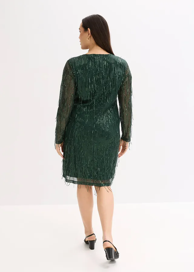 Robe à sequins et franges, Couleur: vert profond