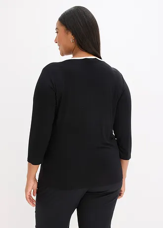 Shirt met contrasterende boorden, Kleur: zwart/wolwit