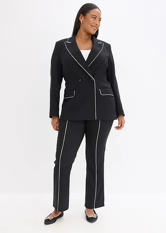 Blazer stretch din bengalină, culoare: negru/ecru