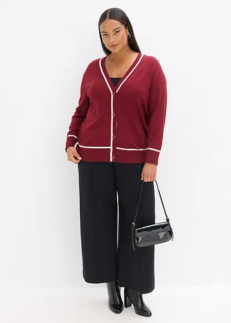 Cardigan met V-hals, Kleur: robijnrood-wolwit