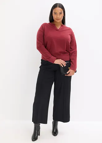 Katoenen trui met knoopdetail, Kleur: robijnrood