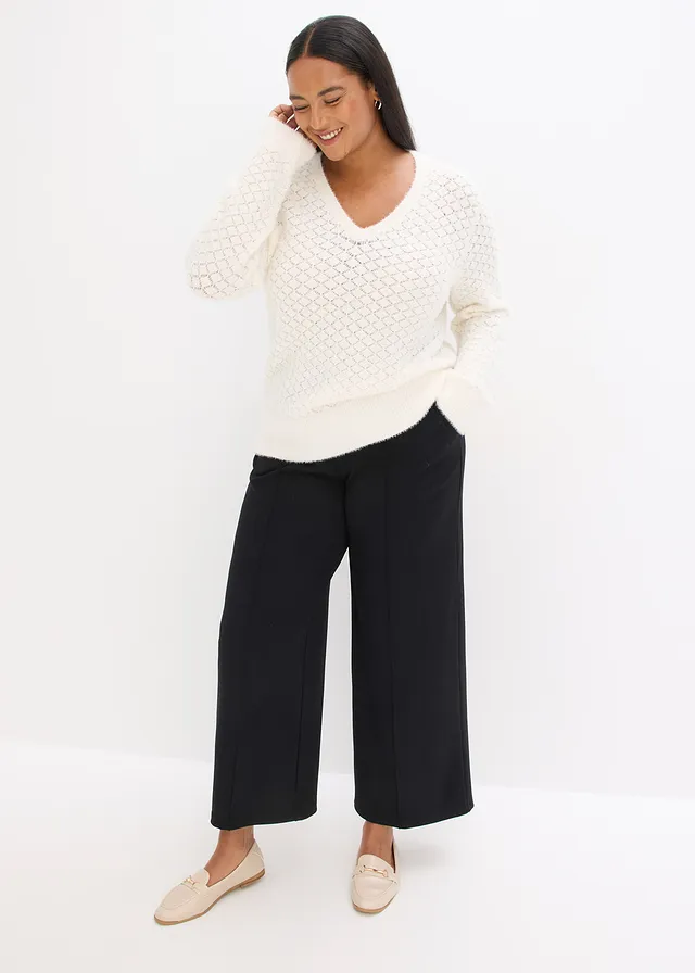 Pull ajouré avec fil peluche, Couleur: blanc nacré