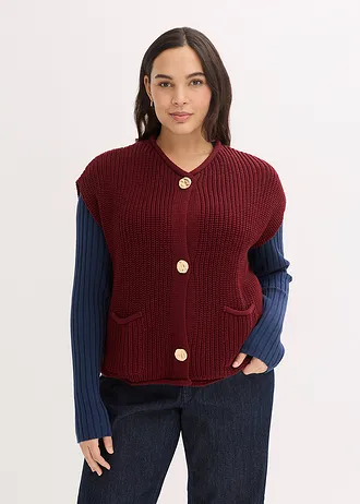 Vestă tricotată cu buzunare, culoare: roșu rubiniu