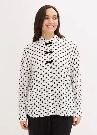 Blouse en viscose fluide, Couleur: écru pois noir