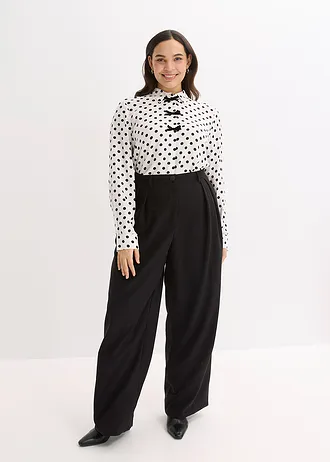 Blouse van soepele viscose, Kleur: gestipt wolwit-zwart