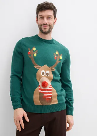 Pull avec motif de Noël • vert profond • Boutique bonprix