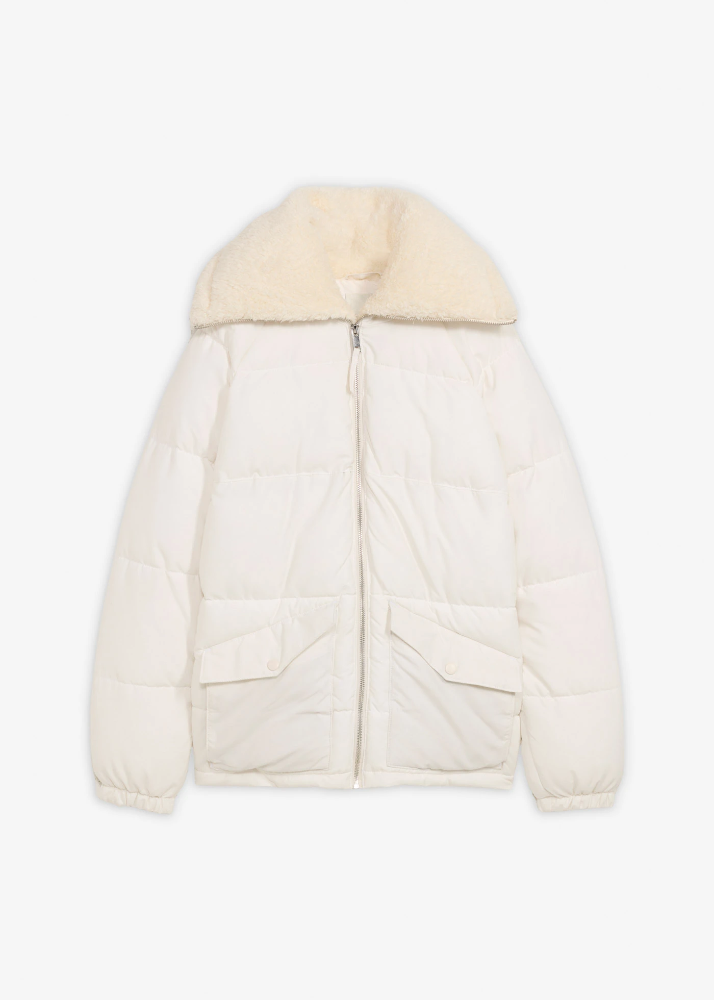 Geacă matlasată cu guler din material teddy • alb perlat • magazin bonprix